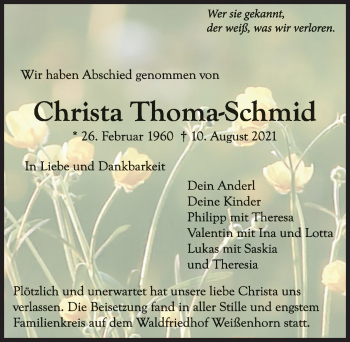Traueranzeige von Christa Thoma-Schmid von Neu-Ulmer Zeitung