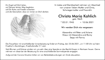 Traueranzeige von Christa Maria Kahlich von Augsburger Allgemeine