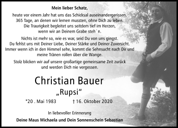 Traueranzeige von Christian Bauer von Landsberger Tagblatt