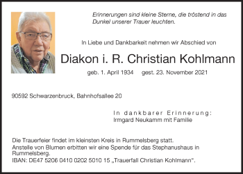 Traueranzeige von Christian Kohlmann von Rieser Nachrichten