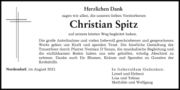 Traueranzeige von Christian Spitz von Augsburg-Land