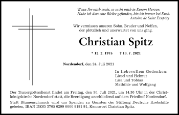Traueranzeige von Christian Spitz von Augsburger Allgemeine, Augsburg-Land