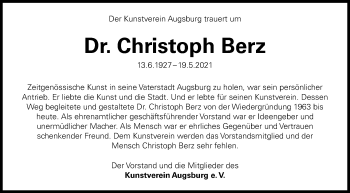 Traueranzeige von Christoph Berz von Augsburger Allgemeine