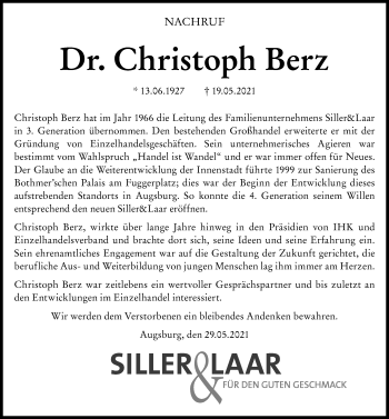 Traueranzeige von Christoph Berz von Augsburger Allgemeine