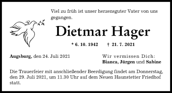Traueranzeige von Dietmar Hager von Augsburger Allgemeine