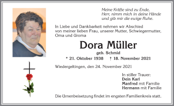 Traueranzeige von Dora Müller von Mindelheimer Zeitung