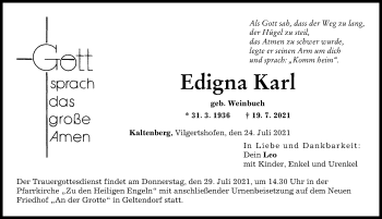 Traueranzeige von Edigna Karl von Landsberger Tagblatt
