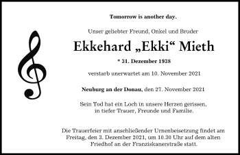 Traueranzeige von Ekkehard Mieth von Neuburger Rundschau