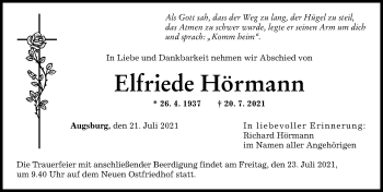 Traueranzeige von Elfriede Hörmann von Augsburger Allgemeine