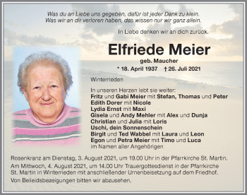 Traueranzeige von Elfriede Meier von Memminger Zeitung