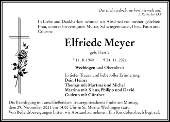 Traueranzeige von Elfriede Meyer von Rieser Nachrichten