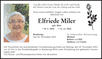 Traueranzeige von Elfriede Miler von Landsberger Tagblatt