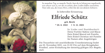 Traueranzeige von Elfriede Schütz von Augsburger Allgemeine