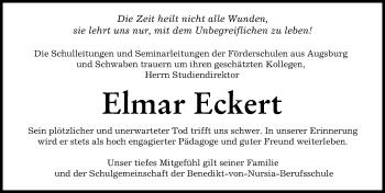 Traueranzeige von Elmar Eckert von Augsburger Allgemeine