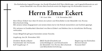 Traueranzeige von Elmar Eckert von Augsburger Allgemeine