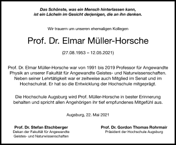 Traueranzeige von Elmar Müller-Horsche von Augsburger Allgemeine