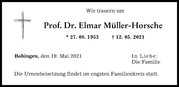 Traueranzeige von Elmar Müller-Horsche von Schwabmünchner Allgemeine
