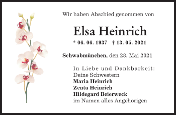 Traueranzeige von Elsa Heinrich von Schwabmünchner Allgemeine