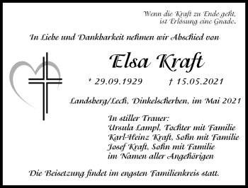 Traueranzeige von Elsa Kraft von Augsburg-Land