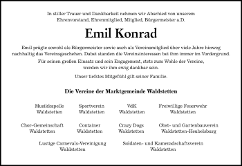 Traueranzeige von Emil Konrad von Günzburger Zeitung
