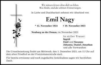Traueranzeige von Emil Nagy von Neuburger Rundschau