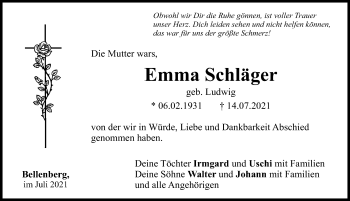 Traueranzeige von Emma Schläger von Illertisser Zeitung