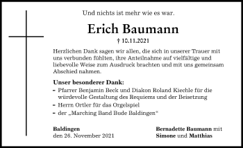 Traueranzeige von Erich Baumann von Rieser Nachrichten