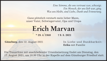 Traueranzeige von Erich Marvan von Günzburger Zeitung