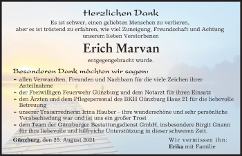 Traueranzeige von Erich Marvan von Günzburger Zeitung