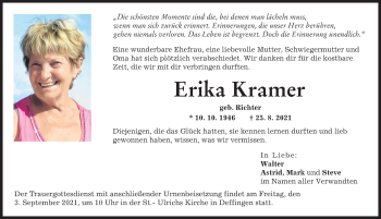 Traueranzeige von Erika Kramer von Günzburger Zeitung