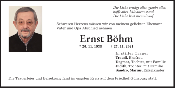 Traueranzeige von Ernst Böhm von Günzburger Zeitung