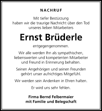 Traueranzeige von Ernst Brüderle von Neuburger Rundschau