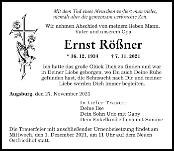 Traueranzeige von Ernst Rößner von Augsburger Allgemeine