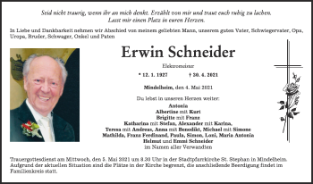 Traueranzeige von Erwin Schneider von Mindelheimer Zeitung