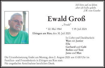 Traueranzeige von Ewald Groß von Rieser Nachrichten