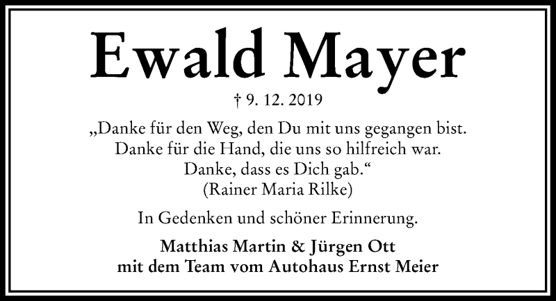  Traueranzeige für Ewald Mayer vom 09.12.2021 aus Rieser Nachrichten