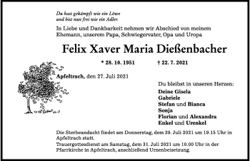 Traueranzeige von Felix Xaver Maria Dießenbacher von Mindelheimer Zeitung