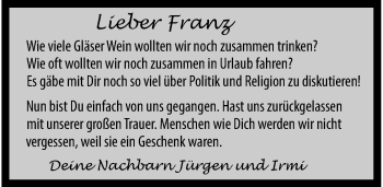 Traueranzeige von Franz  von Donauwörther Zeitung