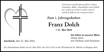 Traueranzeige von Franz Dolch von Augsburger Allgemeine