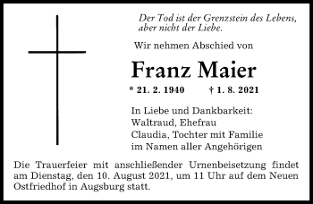 Traueranzeige von Franz Maier von Augsburger Allgemeine