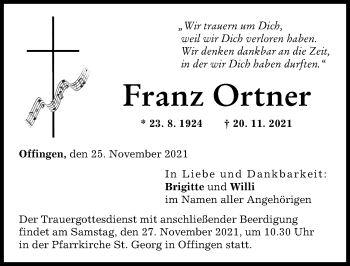 Traueranzeige von Franz Ortner von Günzburger Zeitung