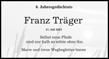 Traueranzeige von Franz Träger von Augsburger Allgemeine