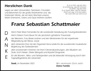Traueranzeige von Franz Sebastian Schattmaier von Landsberger Tagblatt