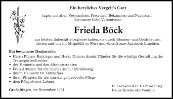 Traueranzeige von Frieda Böck von Schwabmünchner Allgemeine