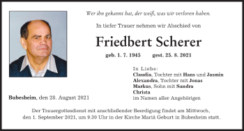 Traueranzeige von Friedbert Scherer von Günzburger Zeitung