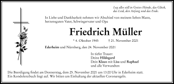 Traueranzeige von Friedrich Müller von Rieser Nachrichten