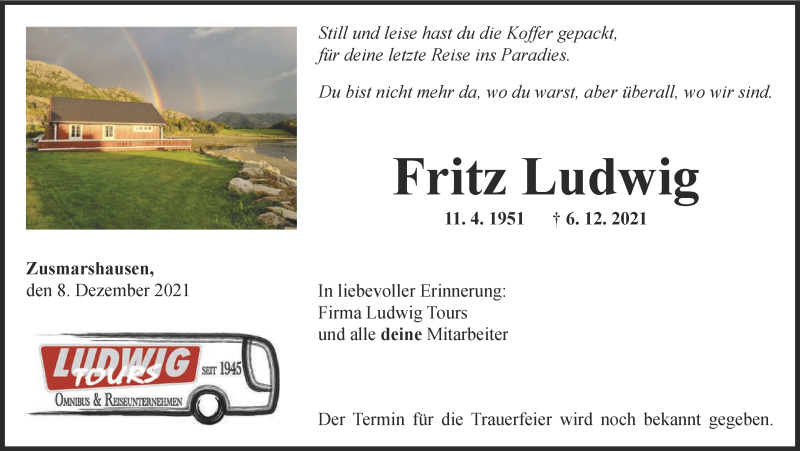  Traueranzeige für Fritz Ludwig vom 09.12.2021 aus Augsburger Allgemeine