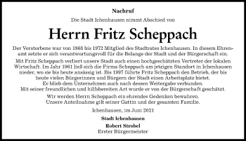 Traueranzeige von Fritz Scheppach von Günzburger Zeitung