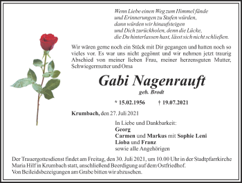 Traueranzeige von Gabi Nagenrauft von Mittelschwäbische Nachrichten
