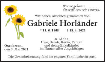 Traueranzeige von Gabriele Horländer von Günzburger Zeitung